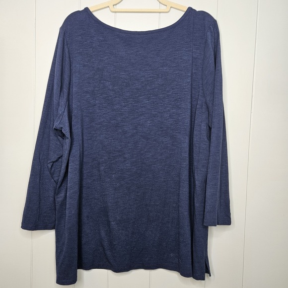 Quaker Factory By Jeanne Bice 1X Navy Blue Floral Beading Long Sleeve - Picture 2 of 7